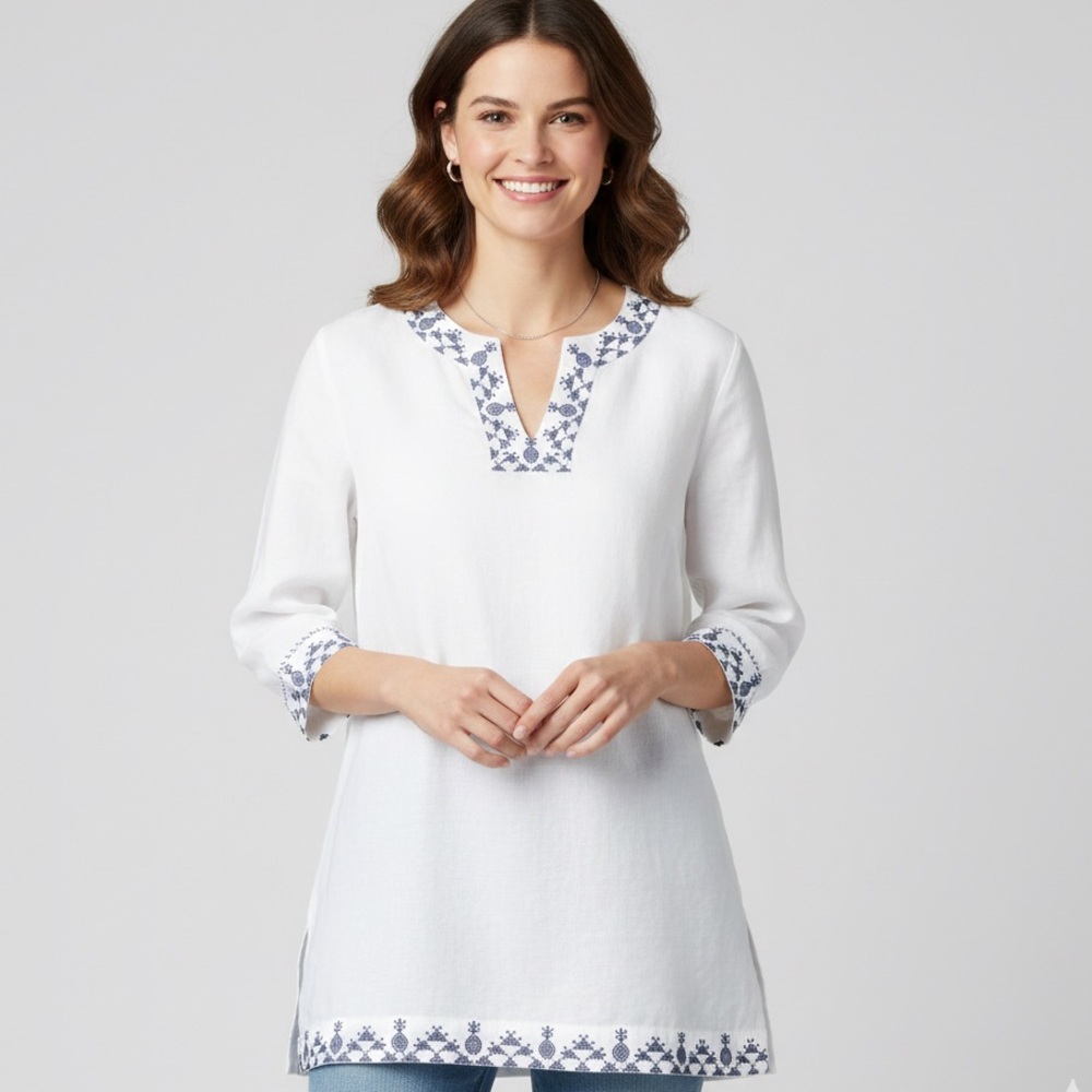 Tommy Bahama linen blend embroidery blouse